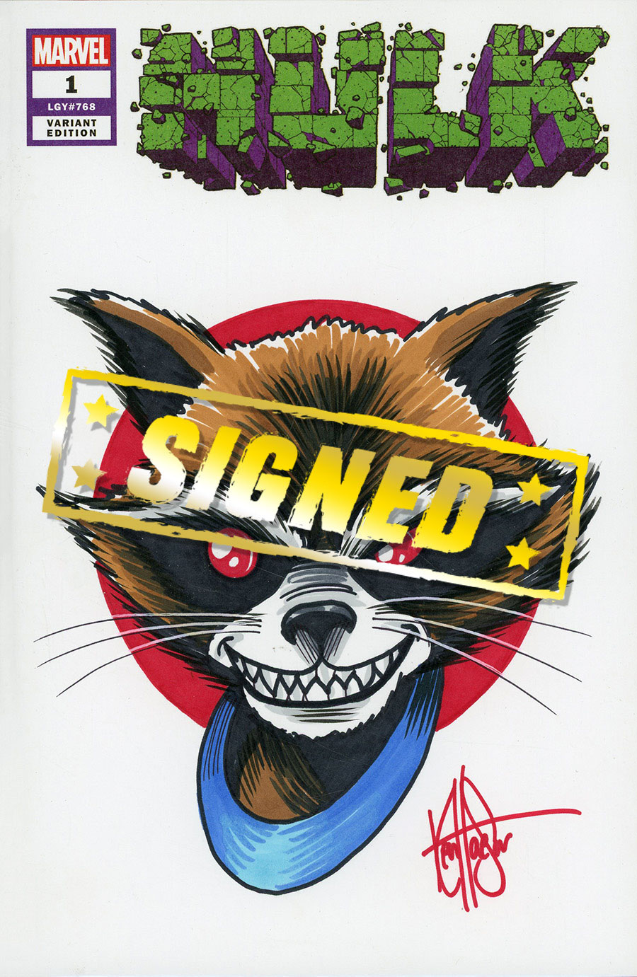 Marvel Comics Blank Variant Commissioned Cover Art Signed & Remarked By Ken Haeser With A Rocket Raccoon Hand-Drawn Sketch