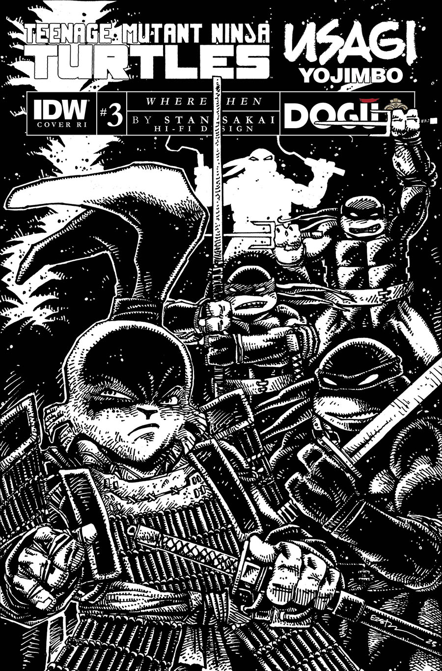 Teenage Mutant Ninja Turtles Usagi Yojimbo WhereWhen #3 Cover F Incentive Kevin Eastman Black & White Cover