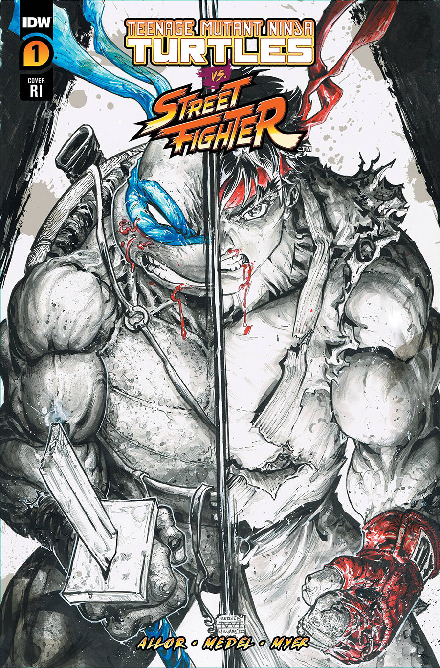 Teenage Mutant Ninja Turtles vs Street Fighter #1 Cover F Incentive Freddie E Williams II Black & White Cover