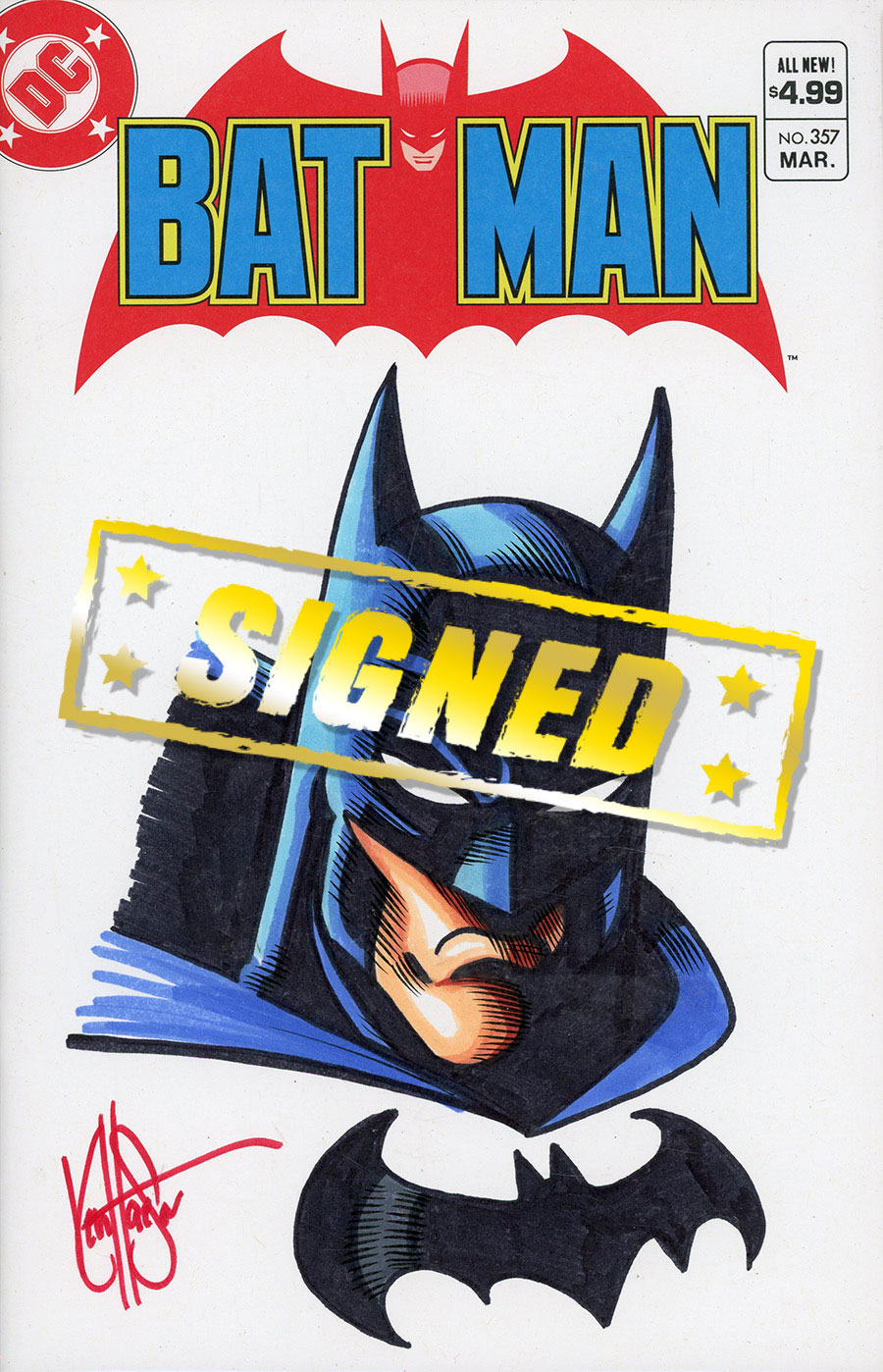 Batman #357 Facsimile Edition Cover E DF Blank Commissioned Cover Art Signed & Remarked By Ken Haeser With A Batman Hand-Drawn Sketch
