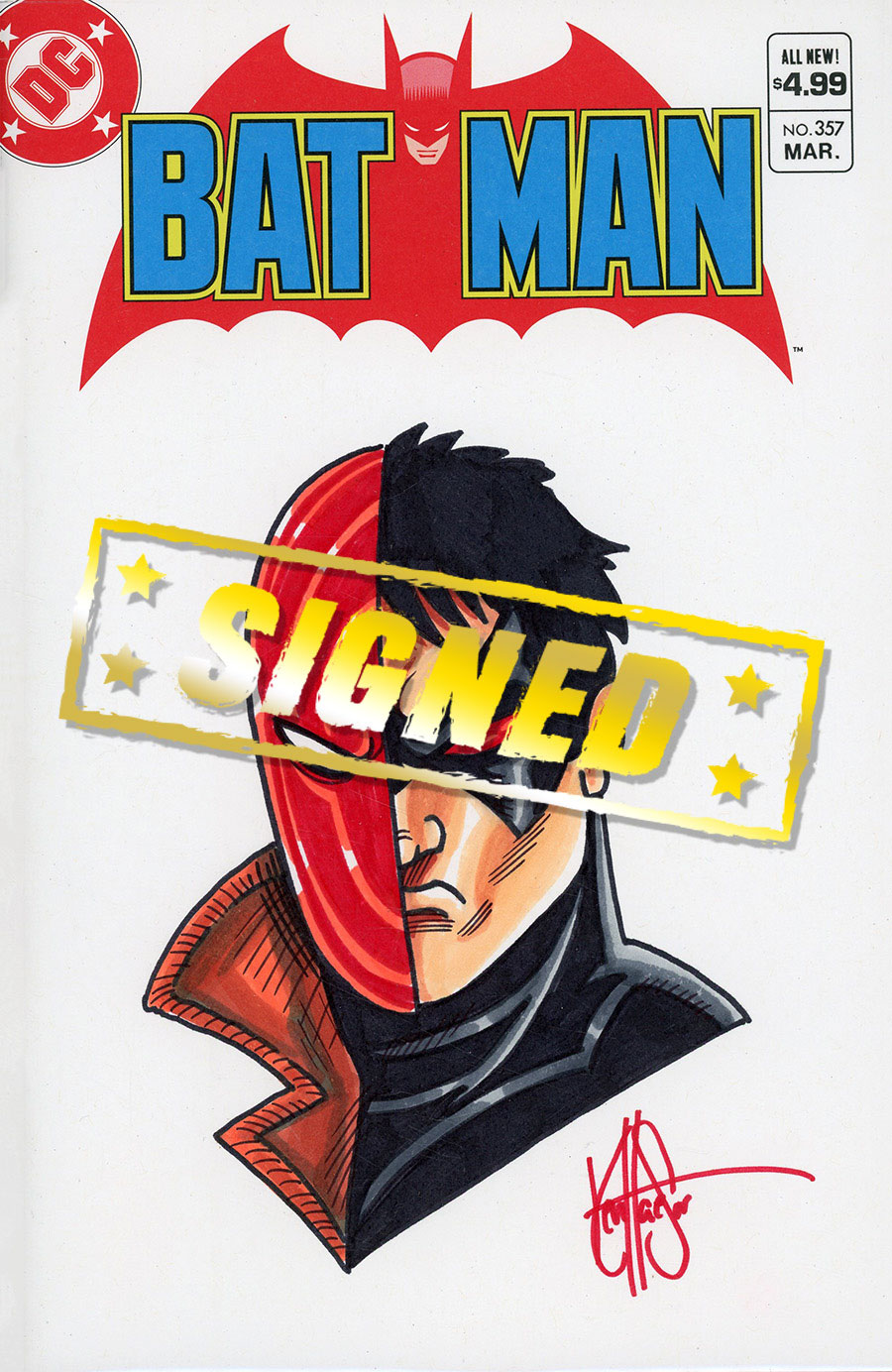 Batman #357 Facsimile Edition Cover F DF Blank Commissioned Cover Art Signed & Remarked By Ken Haeser With A Jason Todd / Red Hood Hand-Drawn Sketch