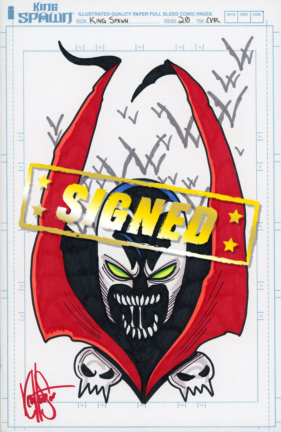 King Spawn #20 Cover D DF Blue Line Blank Variant Commissioned Cover Art Signed & Remarked By Ken Haeser With A Spawn Hand-Drawn Sketch