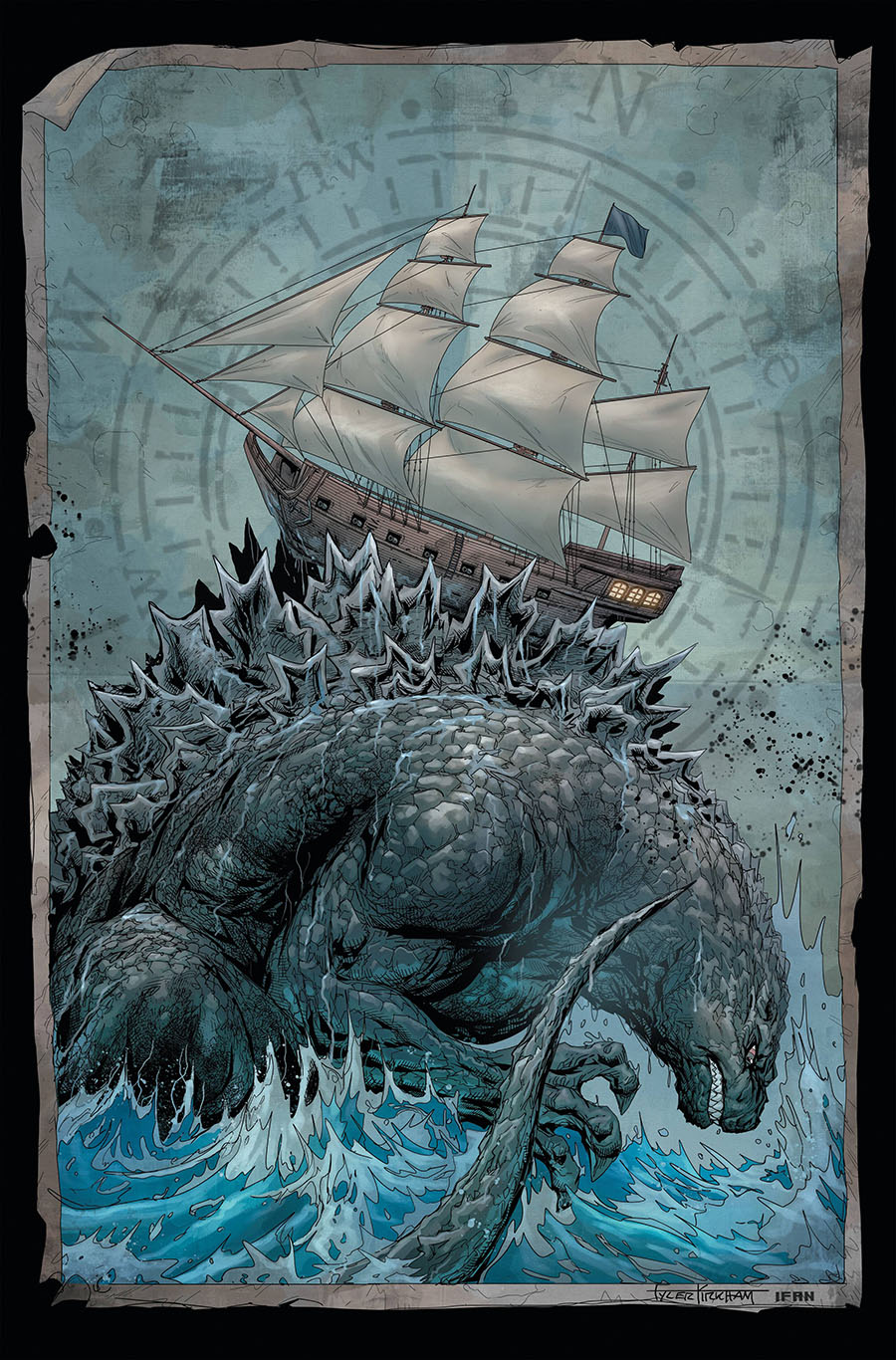Godzilla Here There Be Dragons #1 Cover C Incentive Tyler Kirkham Black & White Cover