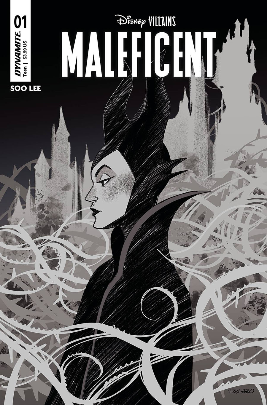 Disney Villains Maleficent #1 Cover Z-D Incentive Erica Durso Black & White Cover