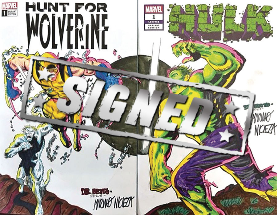 Marvel 2-Piece Blank Connecting Commissioned Cover Art Signed & Remarked By Mariano Nicieza & Joe Delbeato With A Hulk 181 Homage Hand-Drawn Sketch