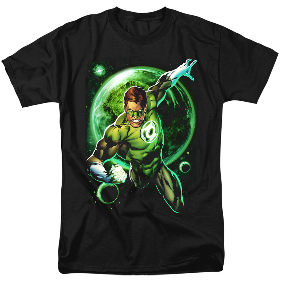 Green Lantern Galaxy Glow Black Mens T-Shirt Large