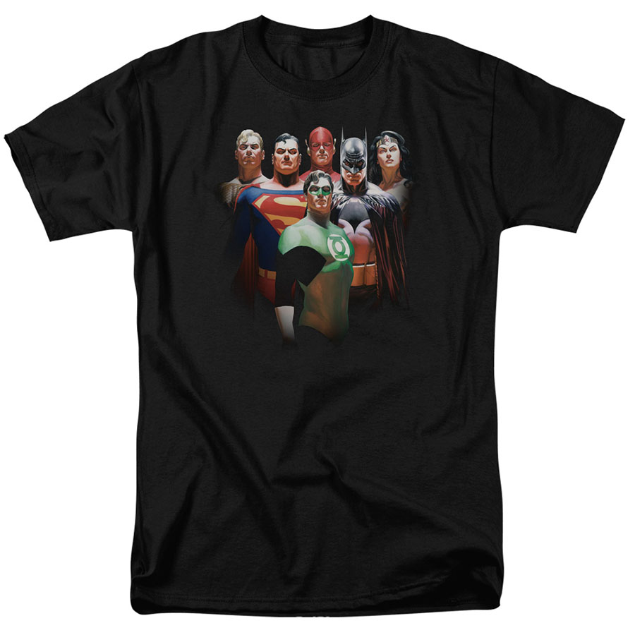 Justice League Roll Call By Alex Ross Black Mens T-Shirt Large