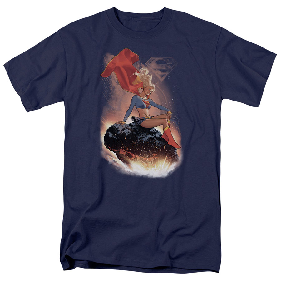 Supergirl On Asteroid By Adam Hughes Navy Mens T-Shirt Large