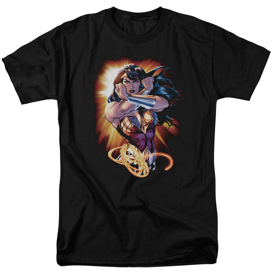 Wonder Woman Wonder Rays Black Mens T-Shirt Large