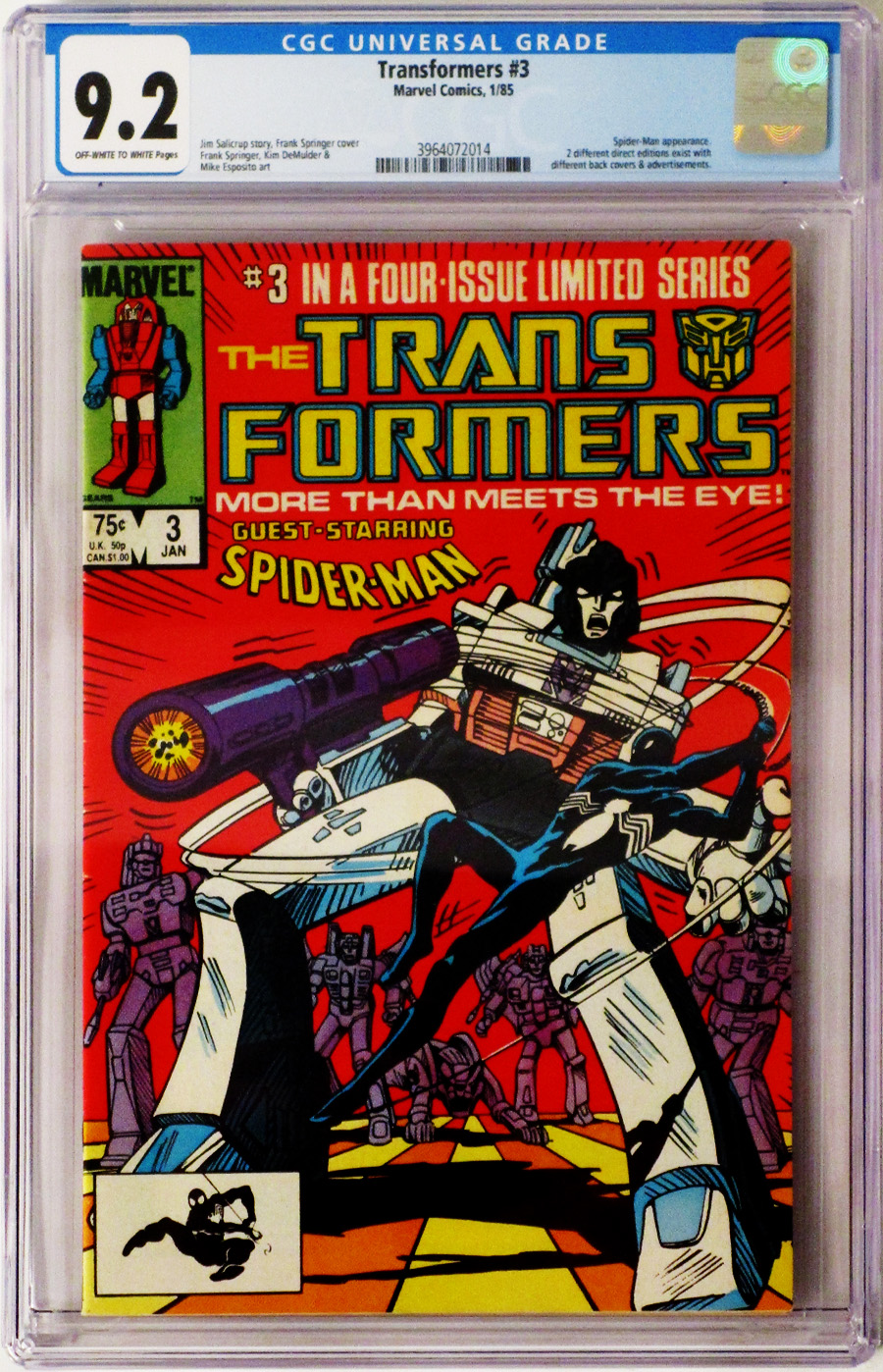 Transformers #3 Cover D CGC 9.2