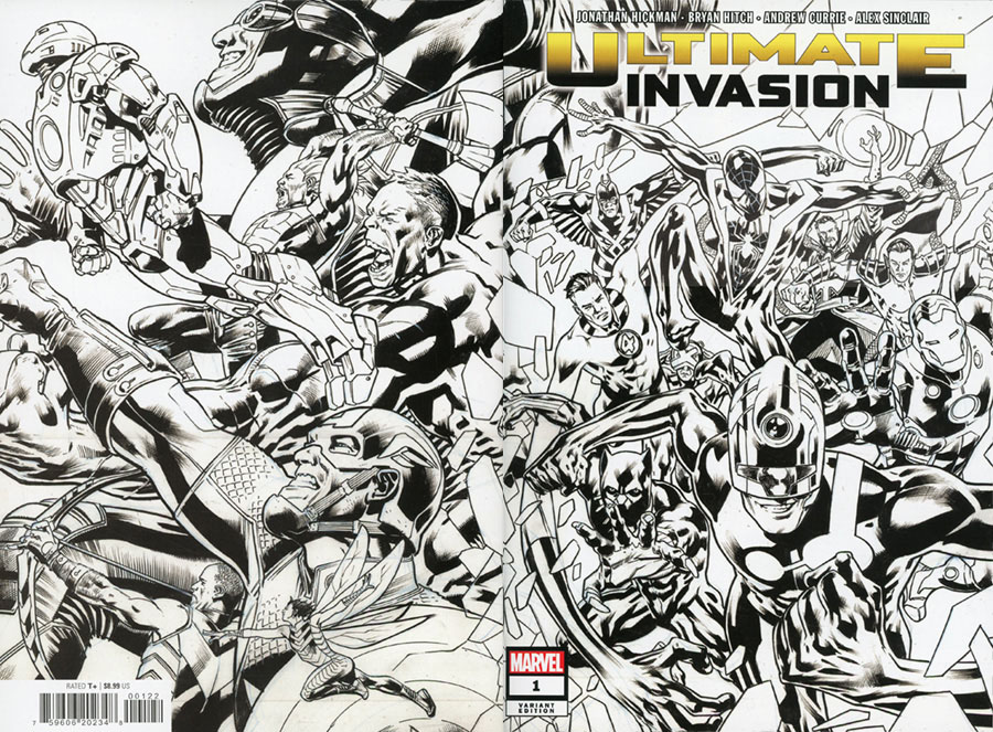 Ultimate Invasion #1 Cover J Incentive Bryan Hitch Wraparound Black & White Cover