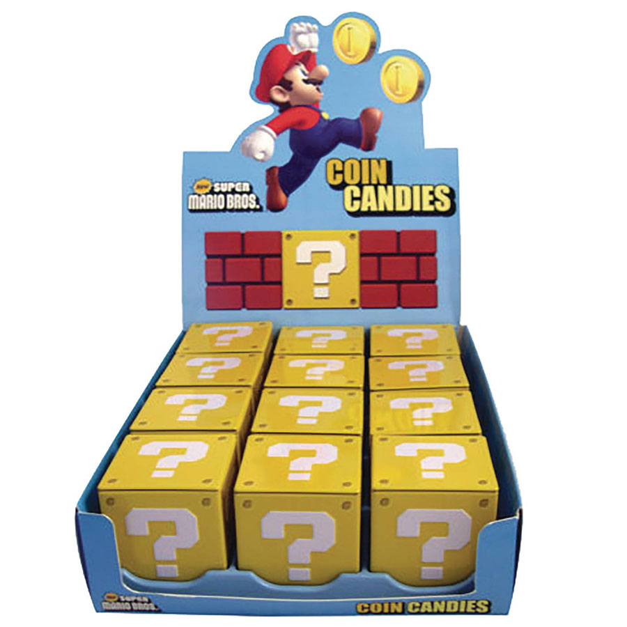 Super Mario Bros Question Mark Coin Candy Tin Display