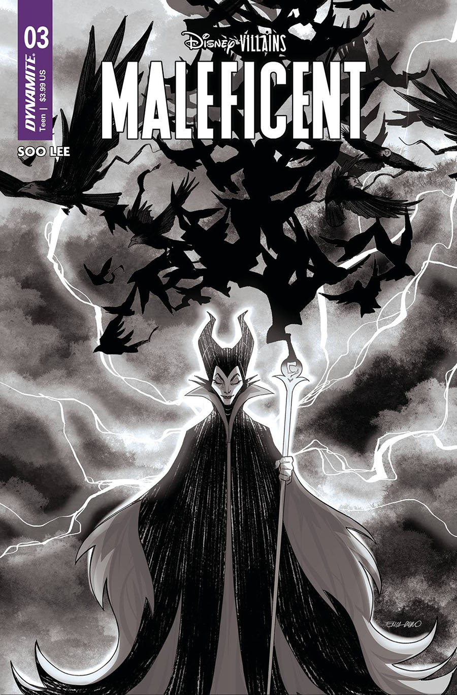Disney Villains Maleficent #3 Cover S Incentive Erica Durso Black & White Cover
