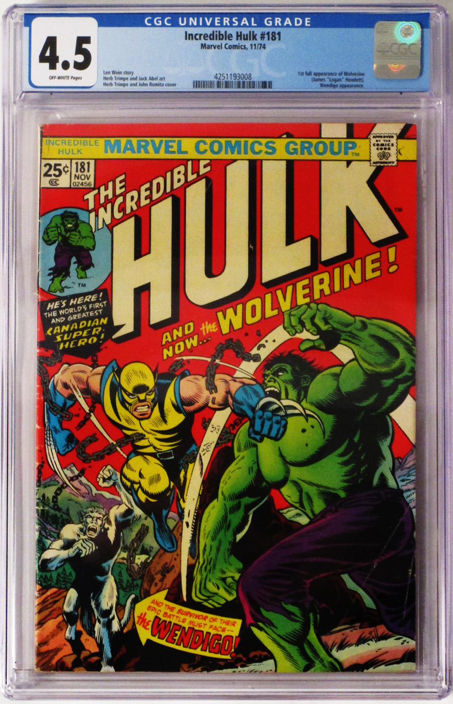 Incredible Hulk #181 Cover H CGC Graded 4.5