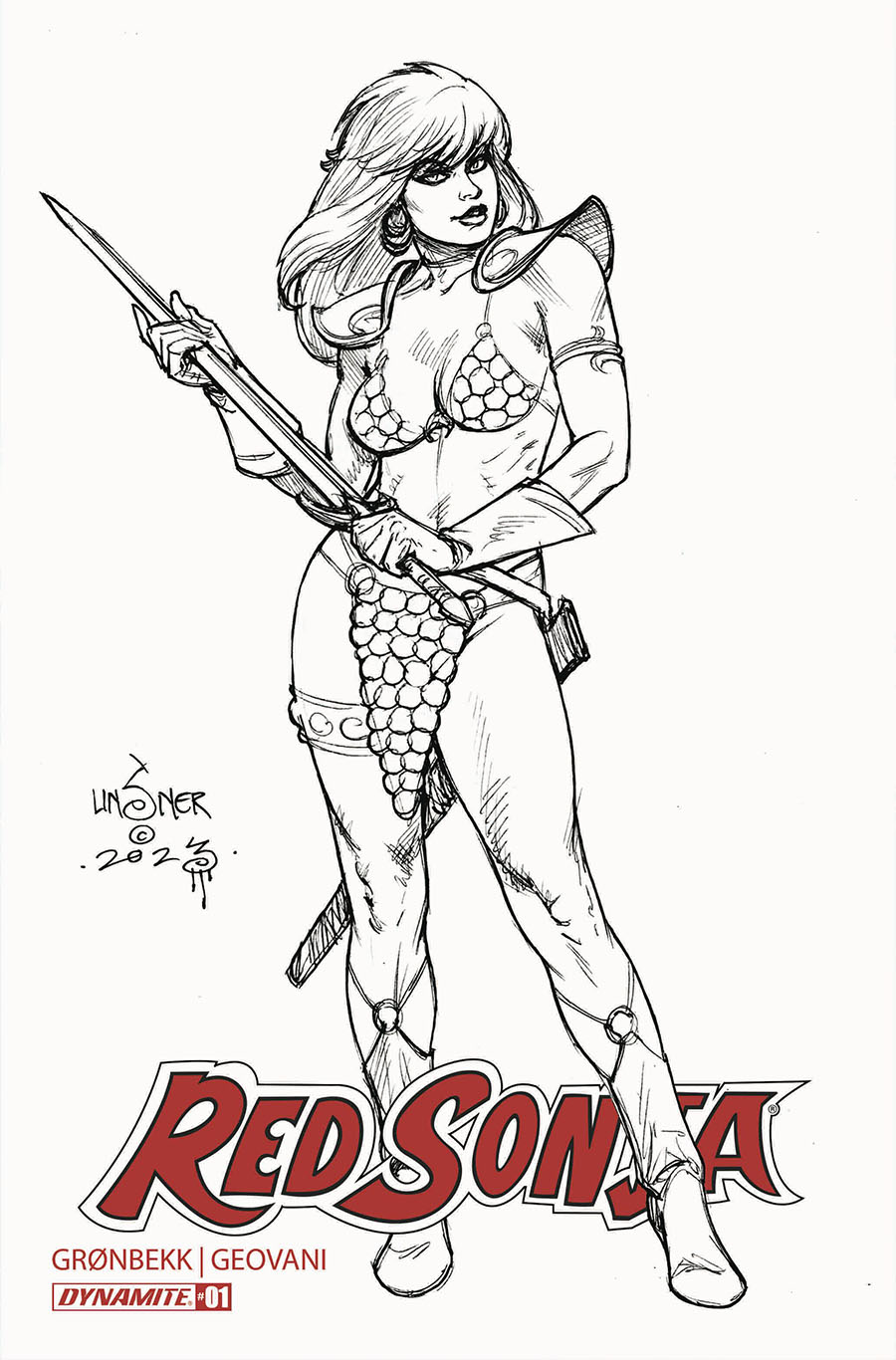 Red Sonja Vol 10 #1 Cover Z-X SDCC 2023 Exclusive Joseph Michael Linsner Black & White Variant Cover (Limit 1 Per Customer)