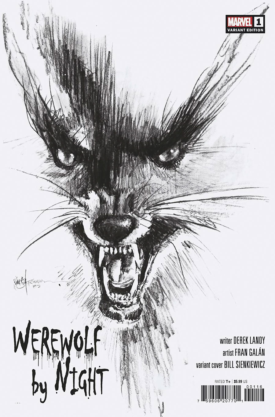 Werewolf By Night #1 (One Shot) Cover D Incentive Bill Sienkiewicz Black & White Hidden Gem Variant Cover