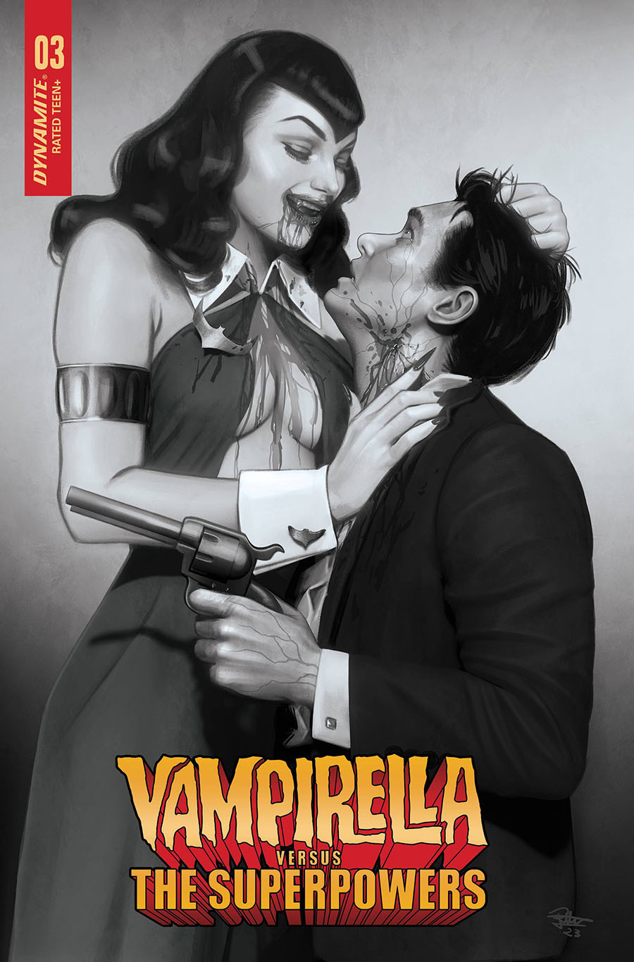 Vampirella vs The Superpowers #3 Cover P Incentive Rebeca Puebla Black & White Cover
