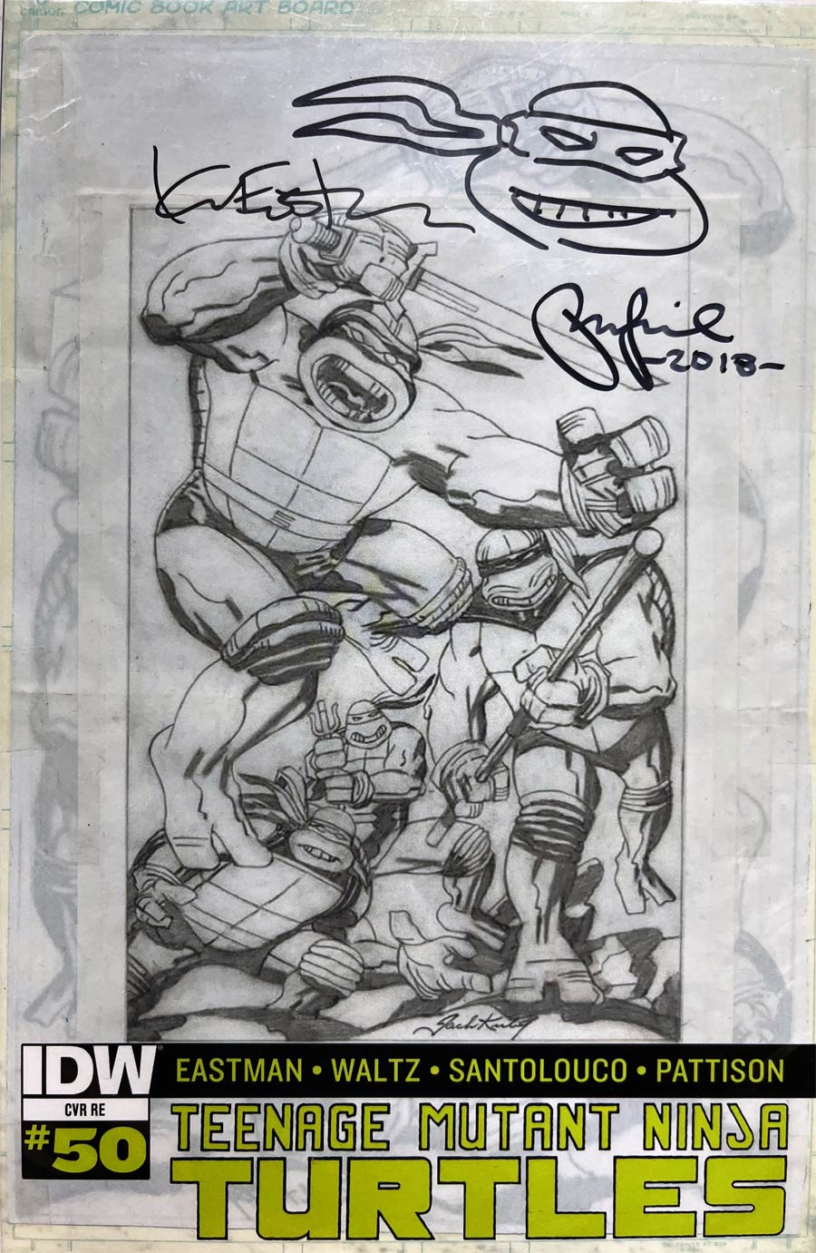 Teenage Mutant Ninja Turtles Vol 5 #50 Cover F Jack Kirby Black And White Variant Signed by Peter Laird and Kevin Eastman