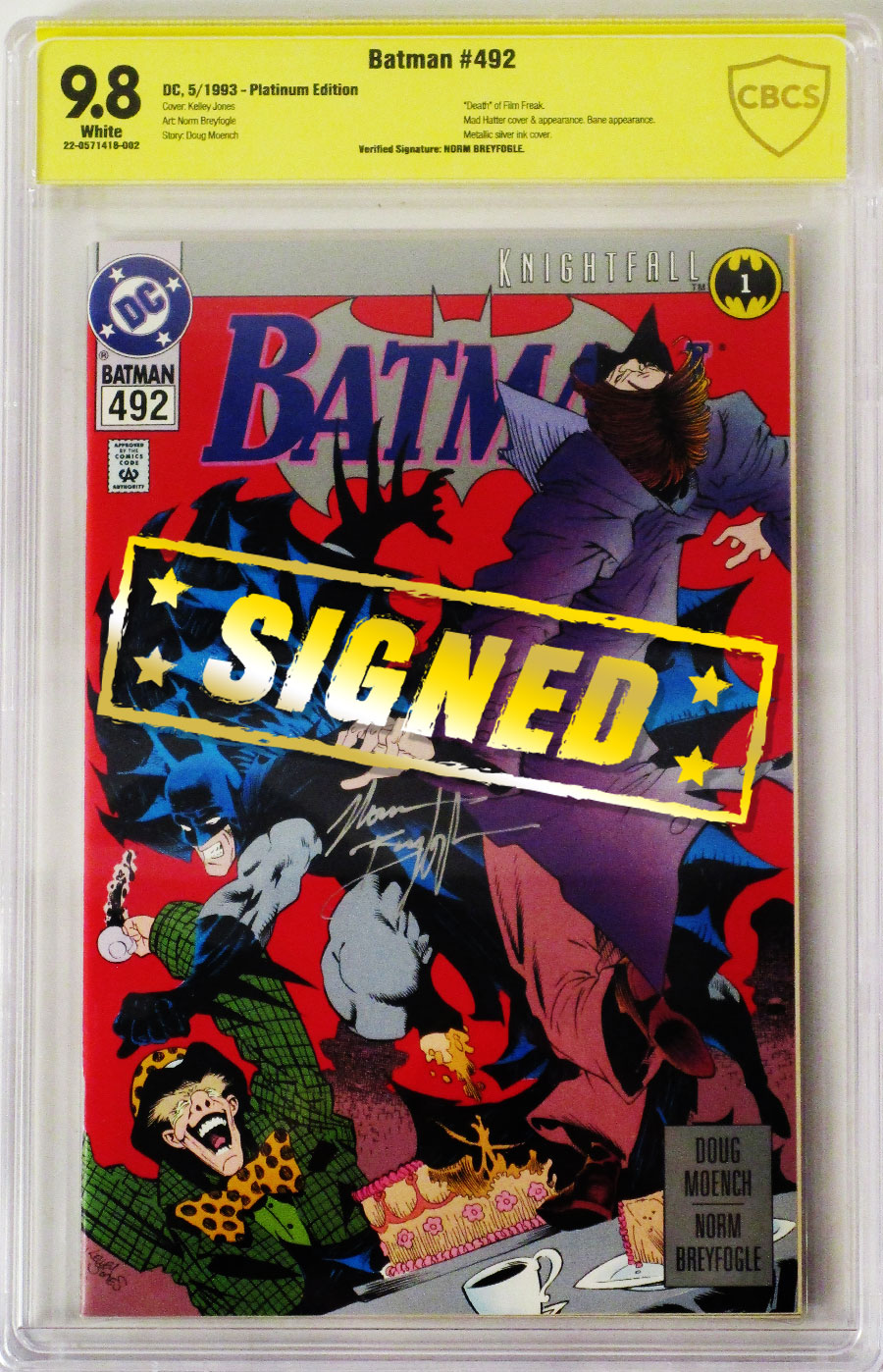 Batman #492 Cover F Platinum Edition Signed By Norm Breyfogle CBCS 9.8