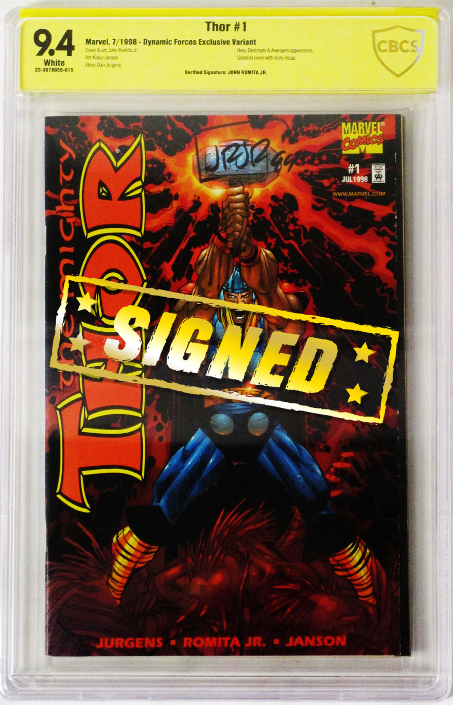 Thor Vol 2 #1 Cover G DF Variant Signed by John Romita Jr CBCS 9.4