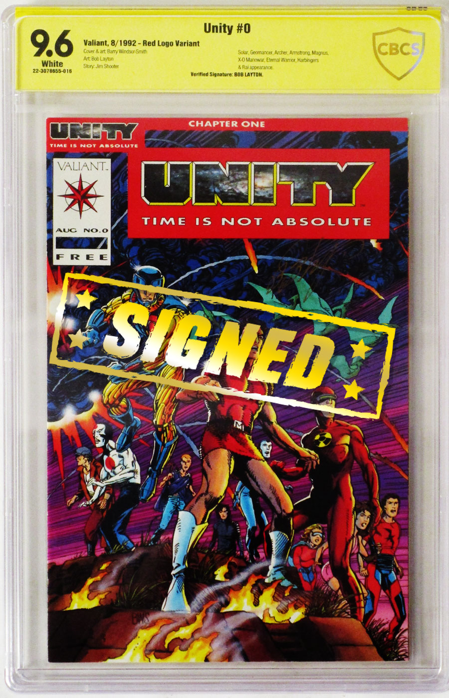 Unity #0 Cover C Red Cover Signed By Bob Layton CBCS 9.6