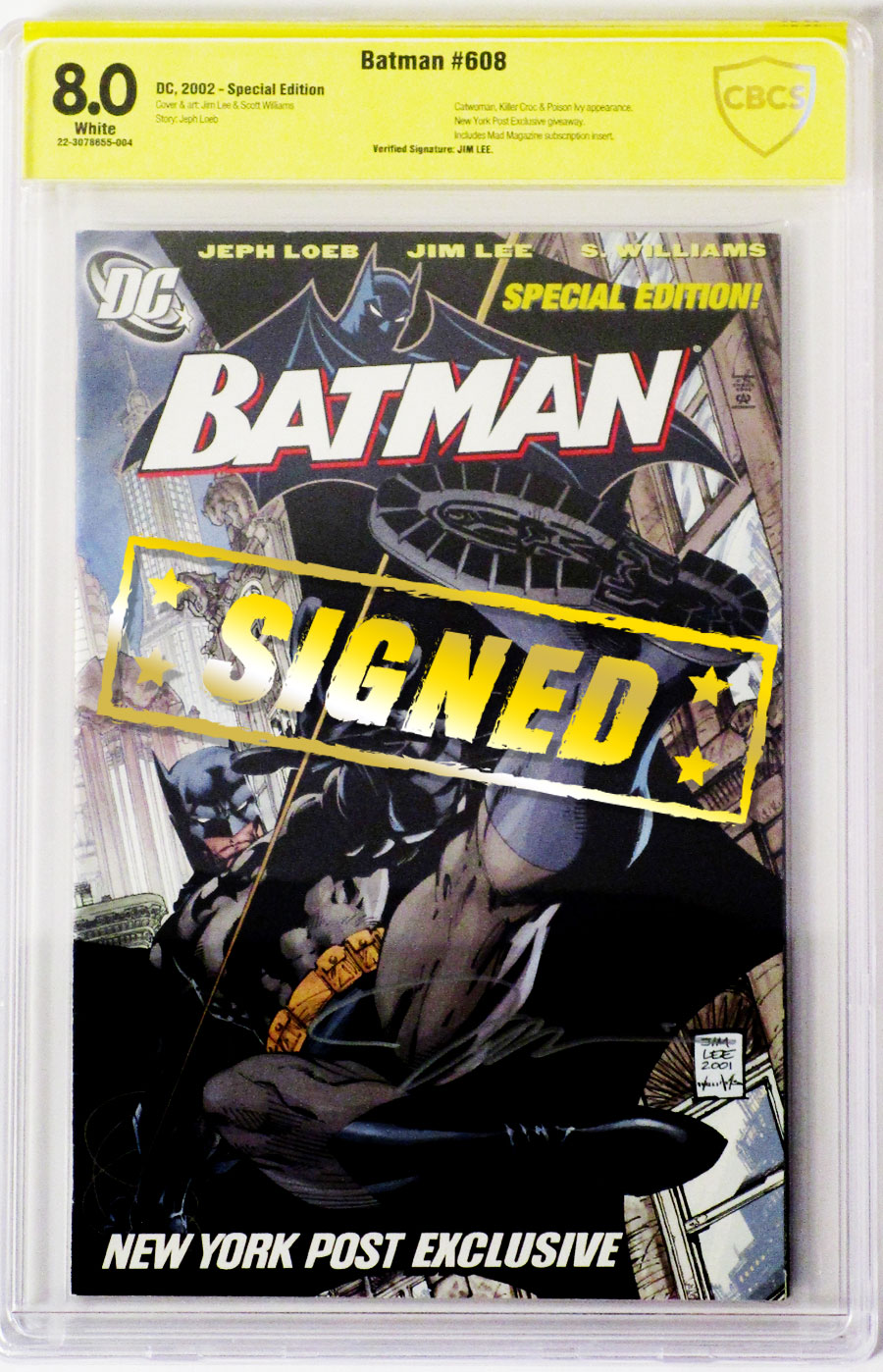 Batman #608 Cover F New York Post Exclusive Cover Signed By Jim Lee CBCS 8.0