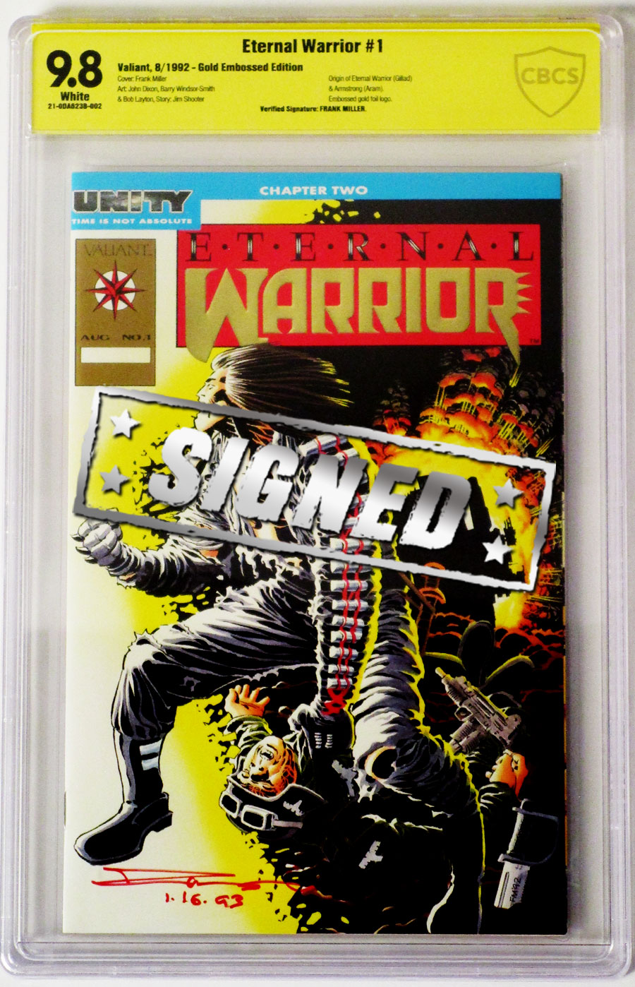 Eternal Warrior #1 Cover D (Gold Foil Logo) Signed By Frank Miller CBCS 9.8
