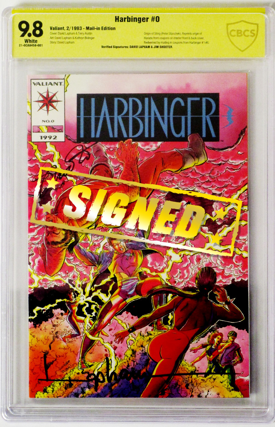 Harbinger #0 Cover E 1st Ptg Blue Logo Cover Signed By David Lapham And Jim Shooter CBCS 9.8
