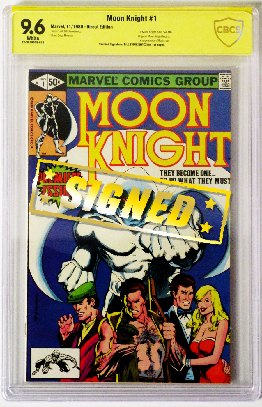 Moon Knight Vol 1 #1 Cover D Signed By Bill Sienkiewicz CBCS 9.6
