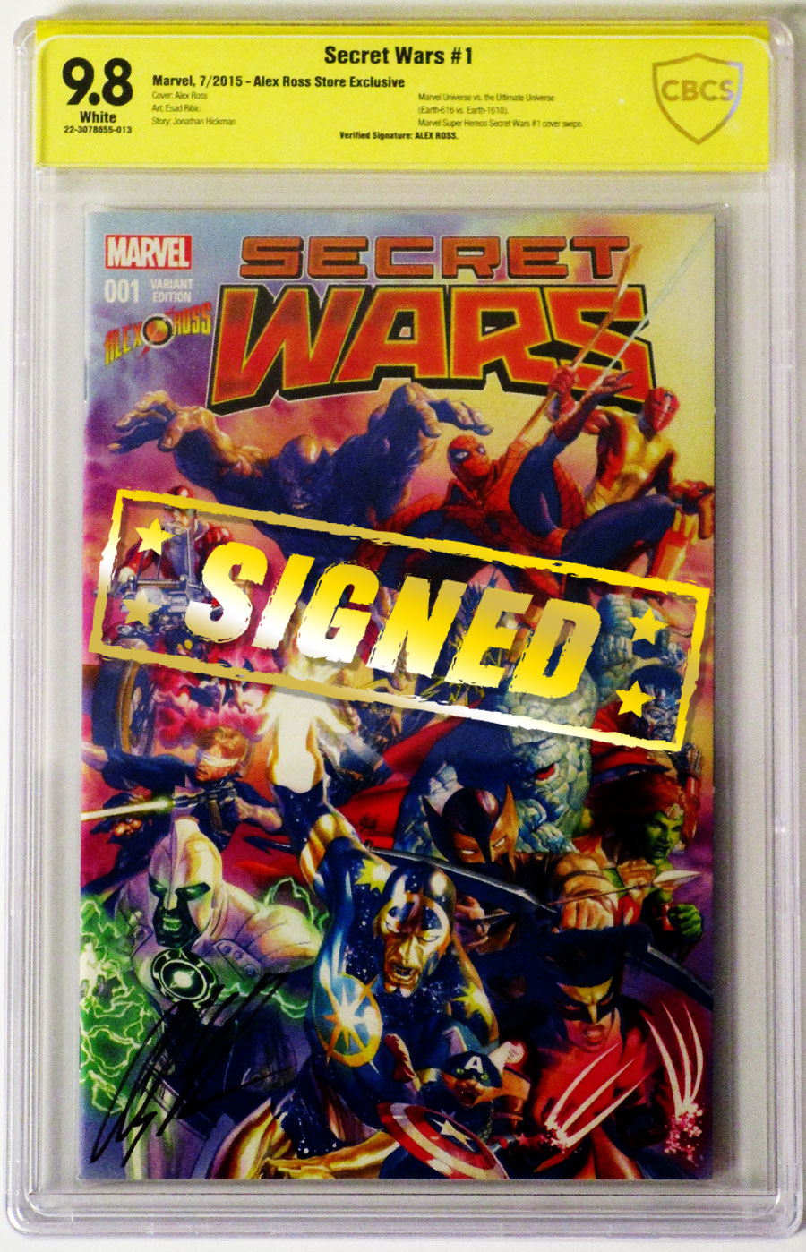 Secret Wars #1 Cover Z-S Alex Ross Store Exclusive Variant Signed by Alex Ross CBCS 9.8