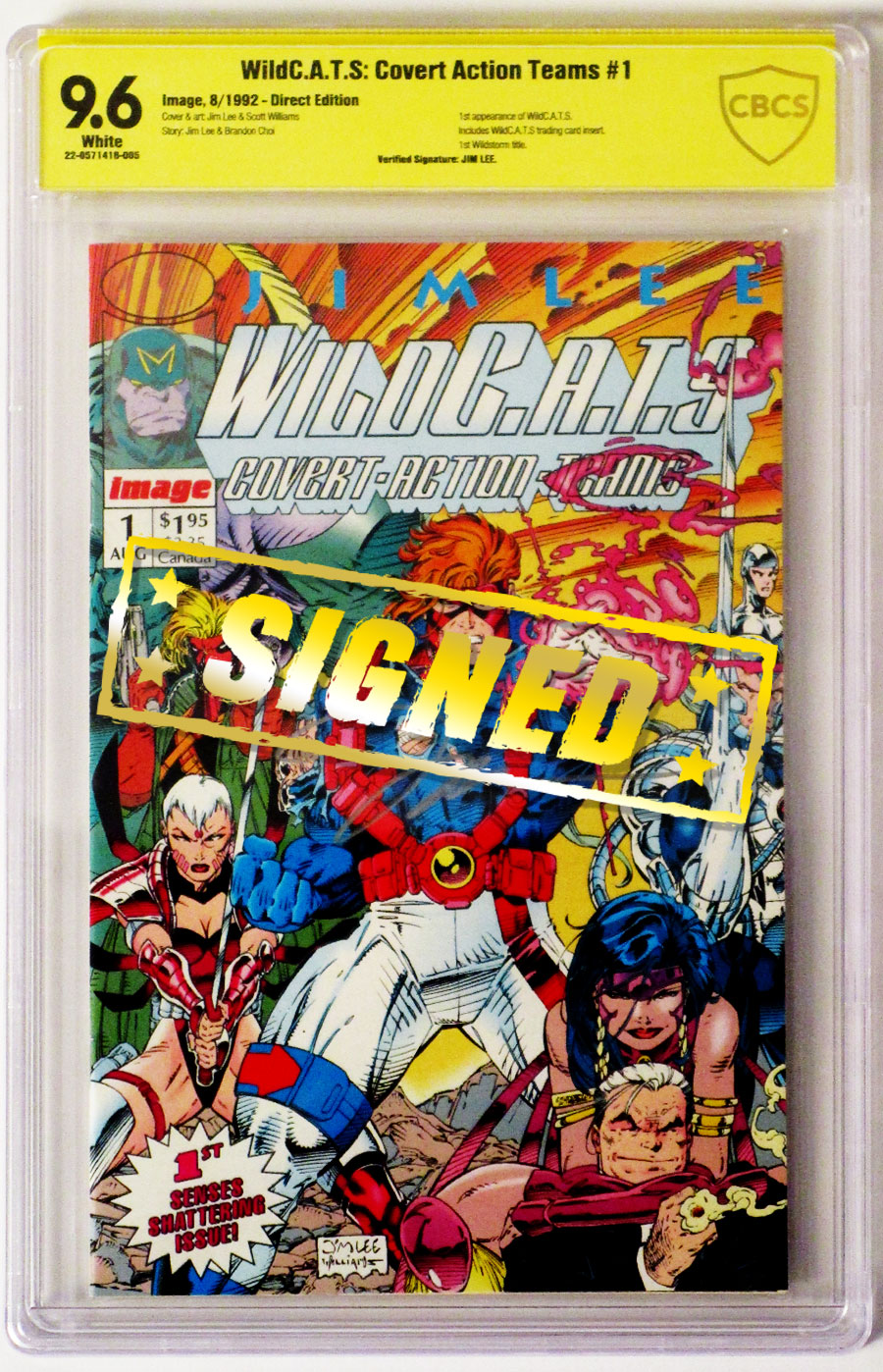 WildCATs Covert Action Teams #1 Cover J With Spartan Bodyshot Card Signed By Jim Lee CBCS 9.6