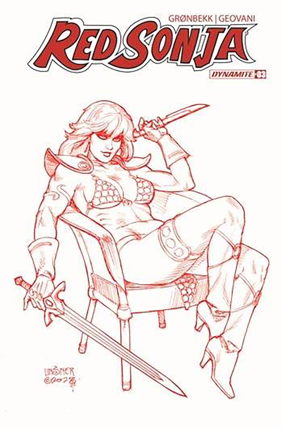Red Sonja Vol 10 #3 Cover Z Incentive Joseph Michael Linsner Fiery Red Line Art Cover