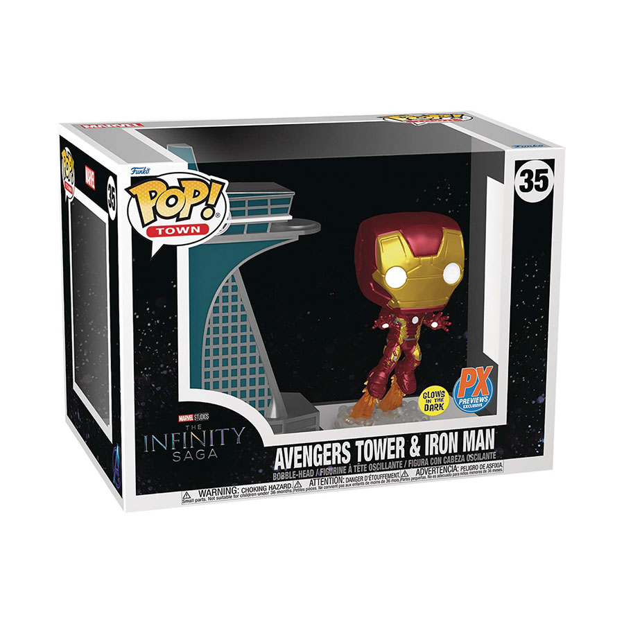 POP Town Avengers Age Of Ultron Avengers Tower With Glow-In-The-Dark Iron Man Previews Exclusive Vinyl Bobble Head