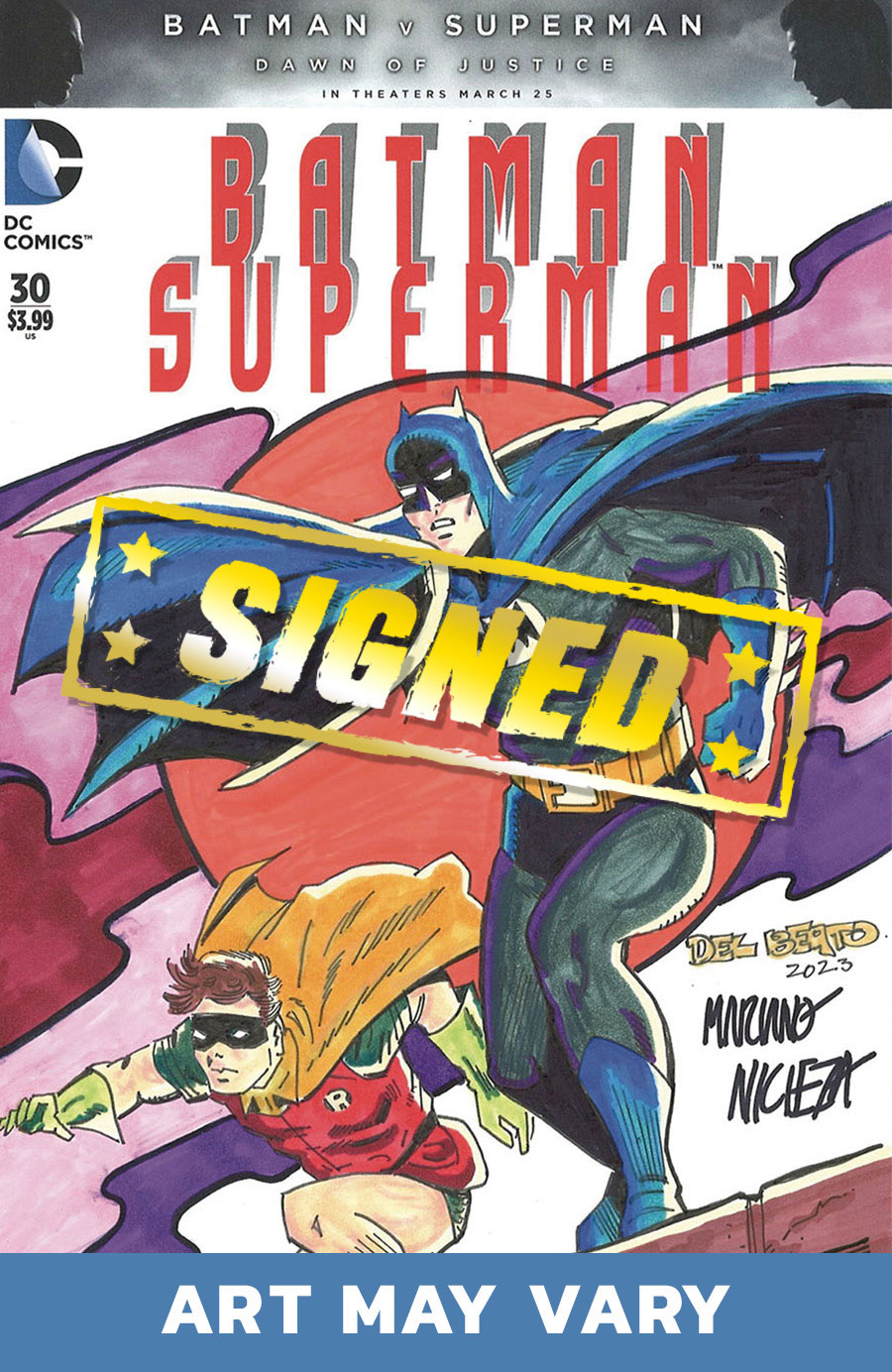 DC Comics Commissioned Cover Art Signed & Remarked By Mariano Nicieza & Joe Delbeato With A Carmine Infantino Batman & Robin Homage Hand-Drawn Sketch
