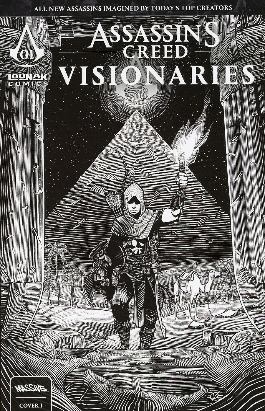 Assassins Creed Visionaries #1 Cover I Incentive Olivier Vatine Origins Black & White Variant Cover