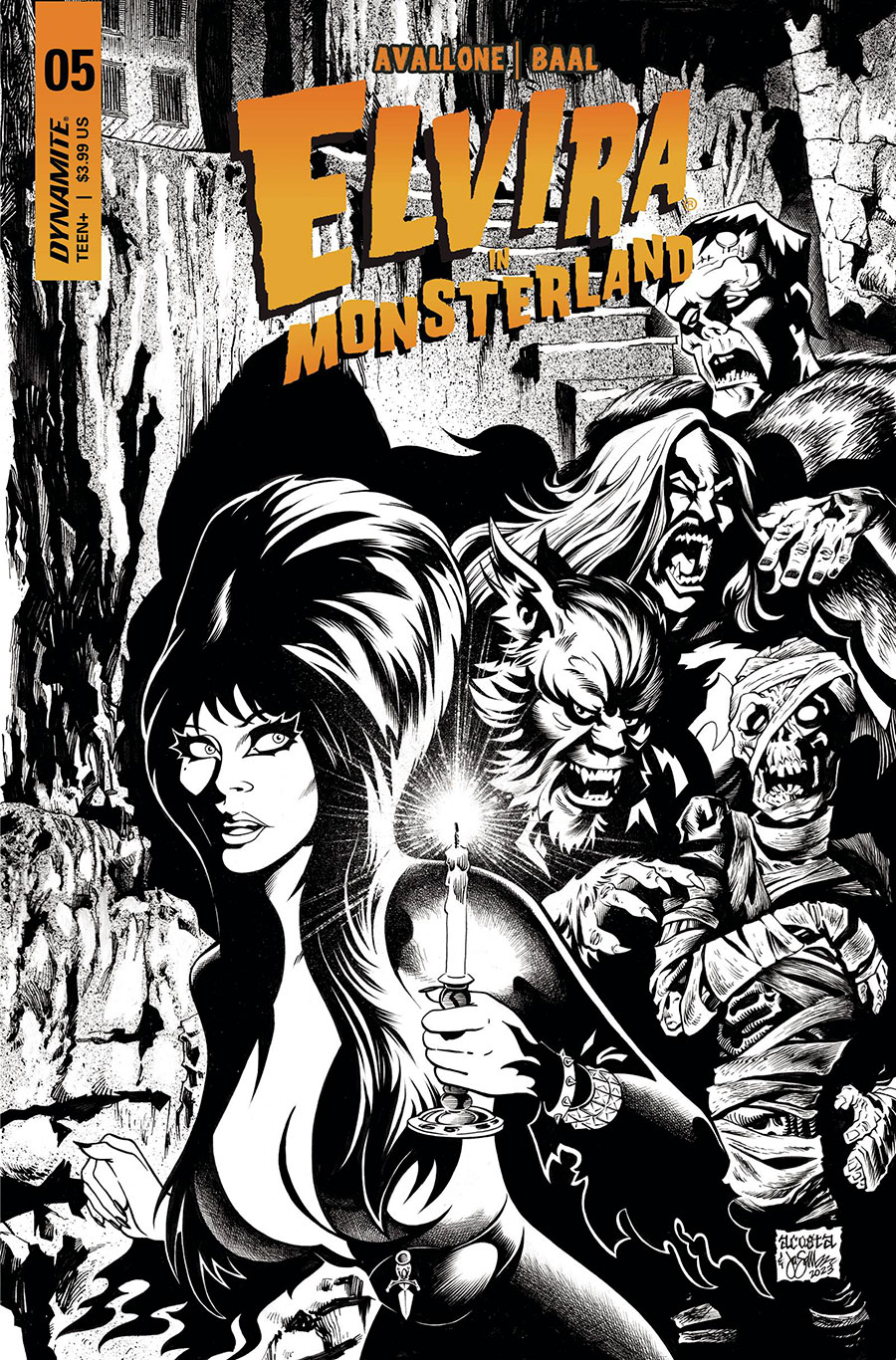 Elvira In Monsterland #5 Cover K Incentive Dave Acosta Black & White Cover