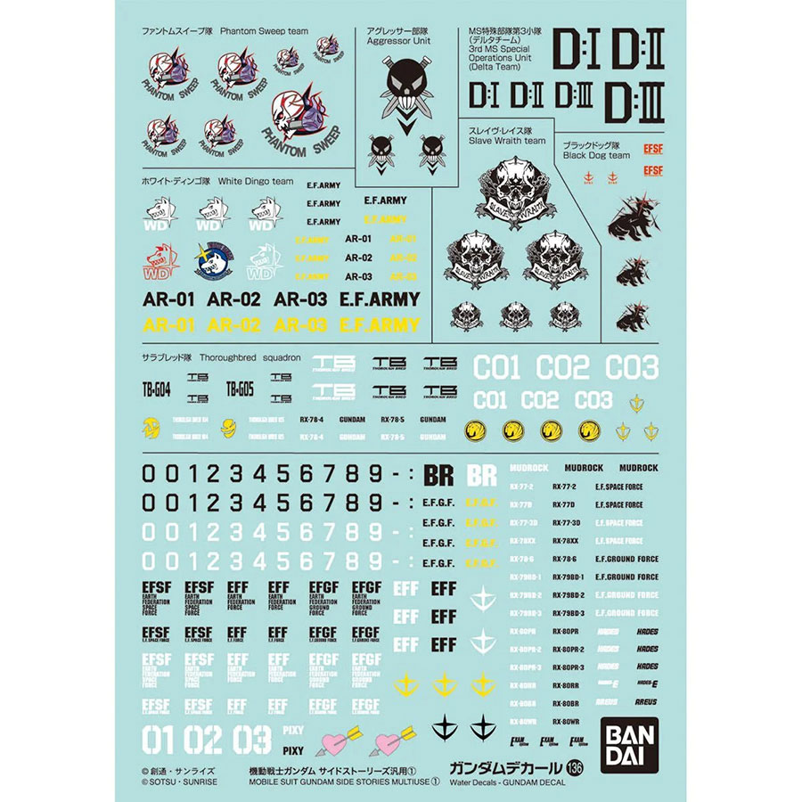 Gundam Decal - Bag Of 6 Units - #136 Mobile Suit Gundam Side Stories Multiuse 1 Decal Set