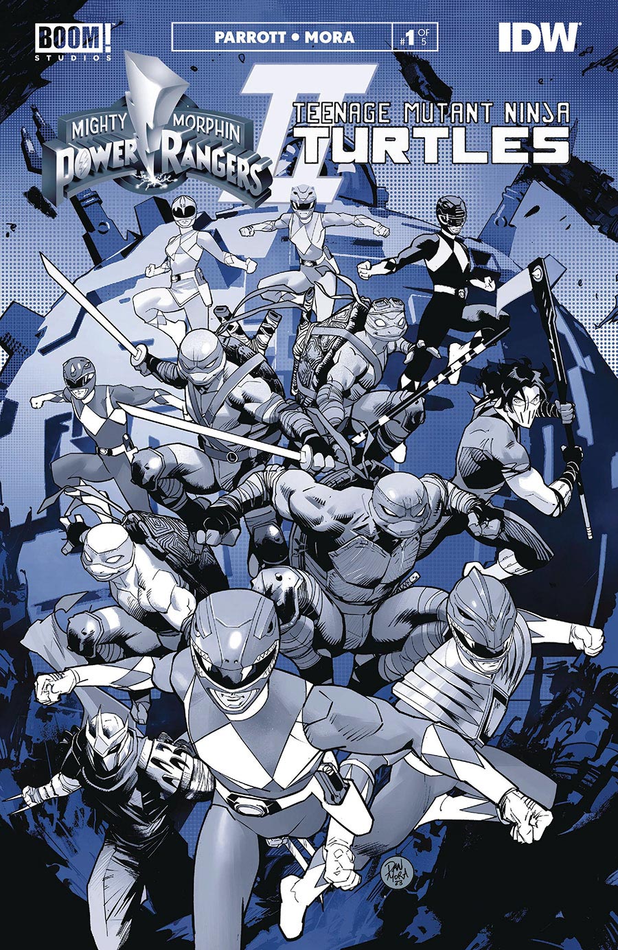 Mighty Morphin Power Rangers Teenage Mutant Ninja Turtles II Black & White Edition #1 Cover A Regular Dan Mora Cover