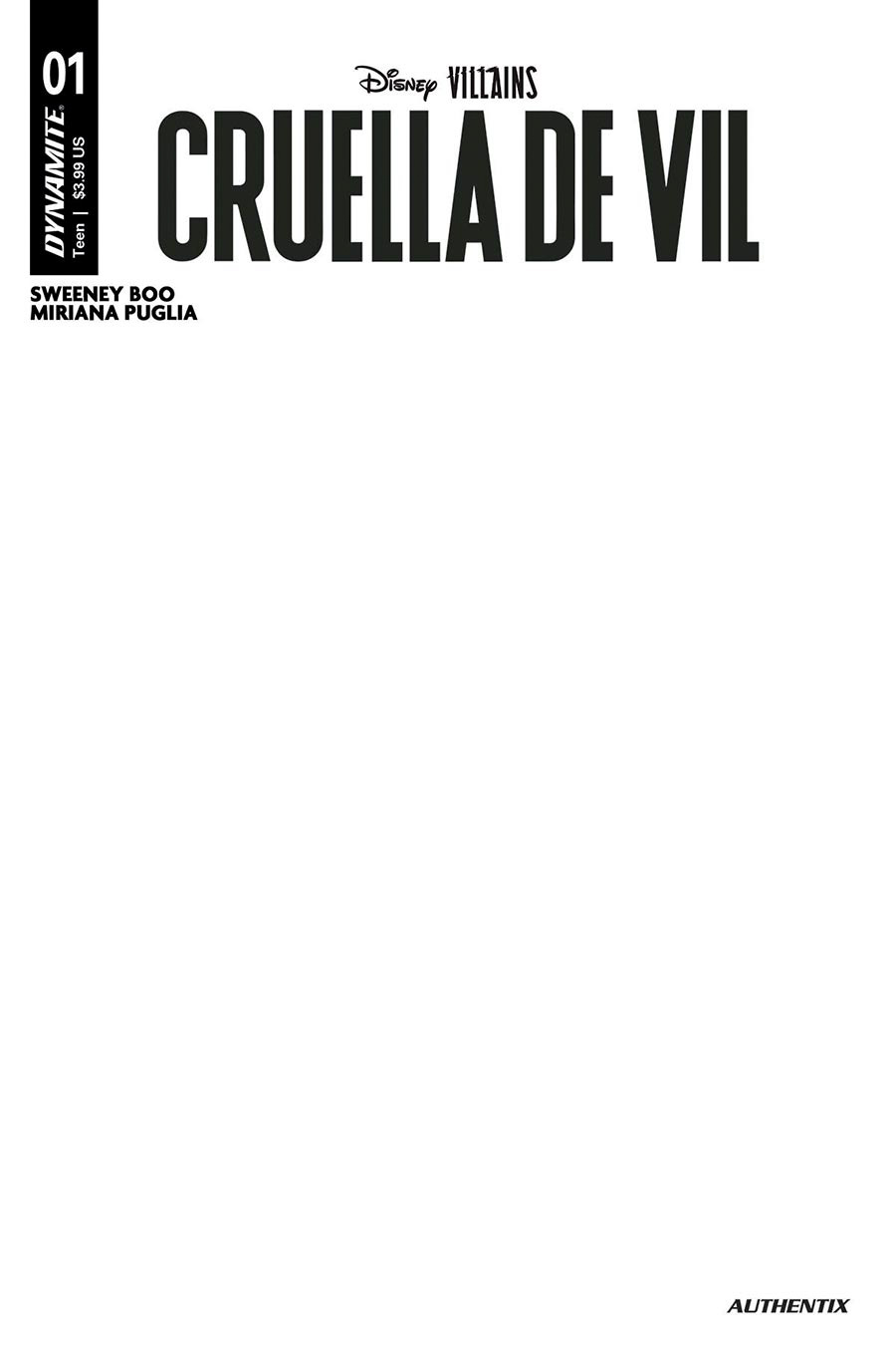 Disney Villains Cruella De Vil #1 Cover E Variant Blank Authentix Cover