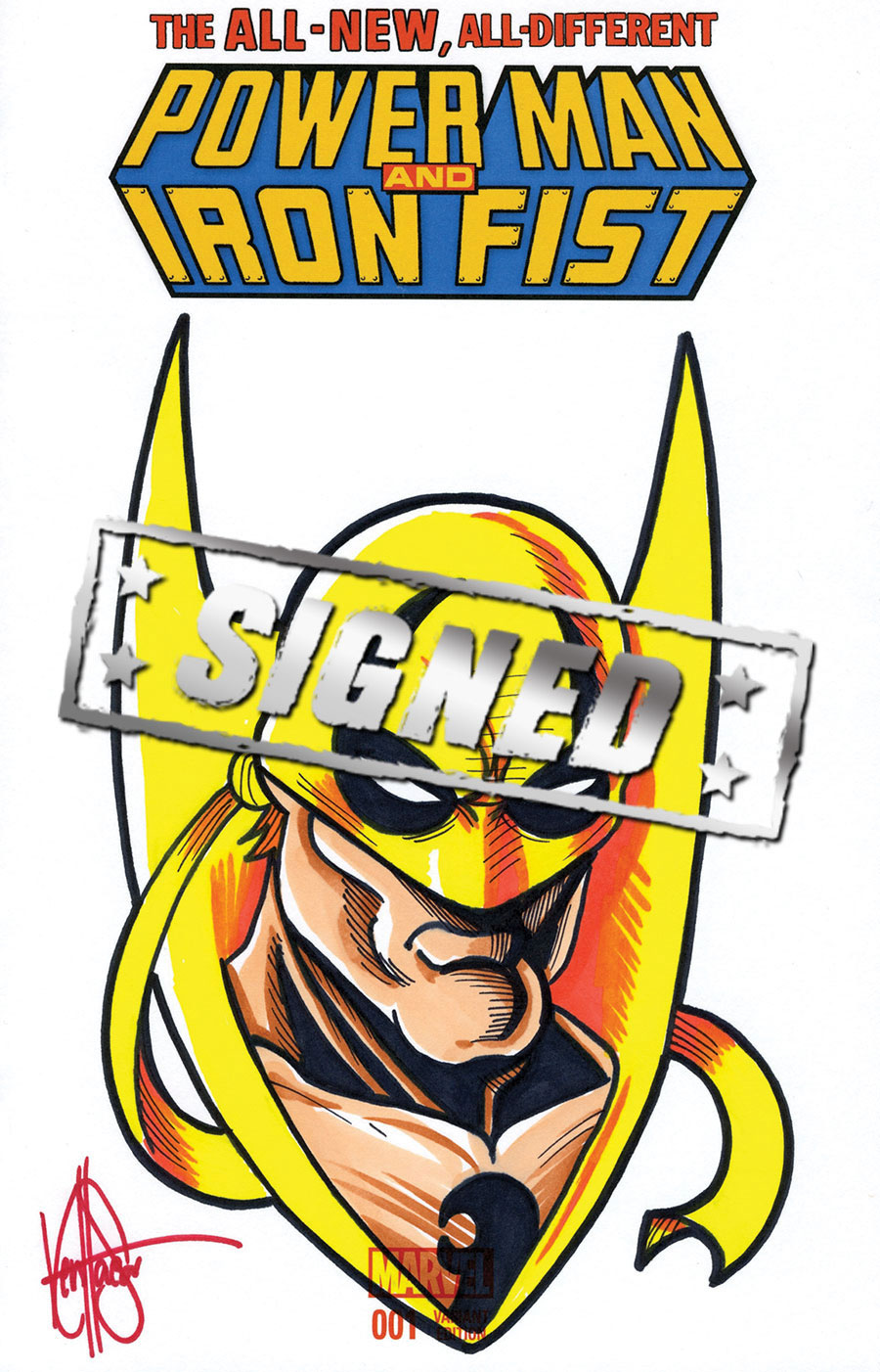 Power Man And Iron Fist Vol 3 #1 Cover L DF Blank Variant Commissioned Cover Art Signed & Remarked By Ken Haeser With An Iron Fist Hand-Drawn Sketch