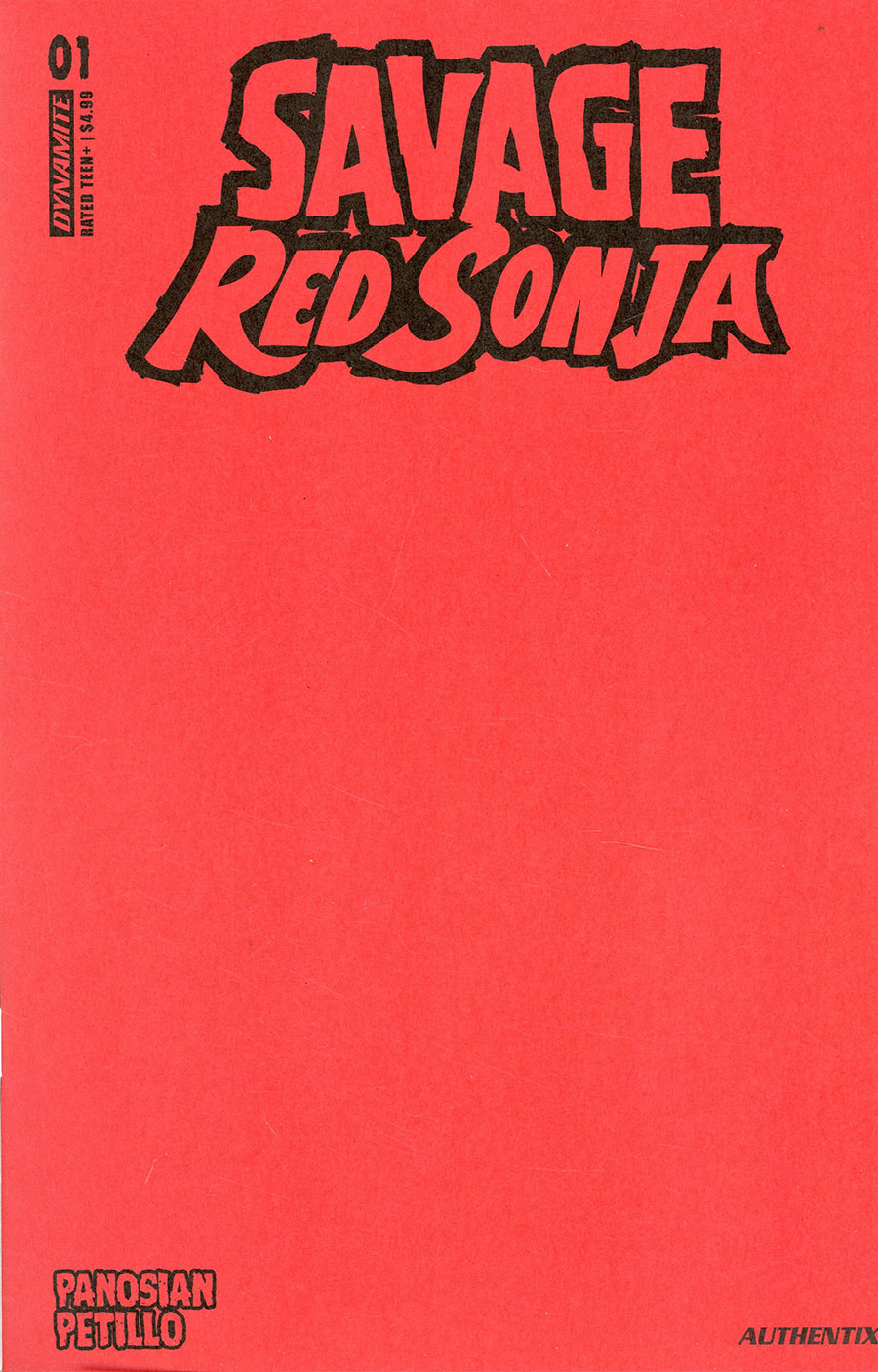 Savage Red Sonja #1 Cover M Variant Red Blank Authentix Cover