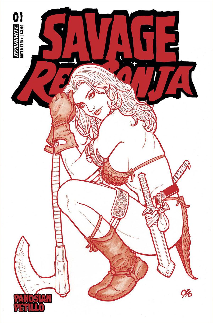 Savage Red Sonja #1 Cover O Incentive Frank Cho Fiery Red Line Art Cover