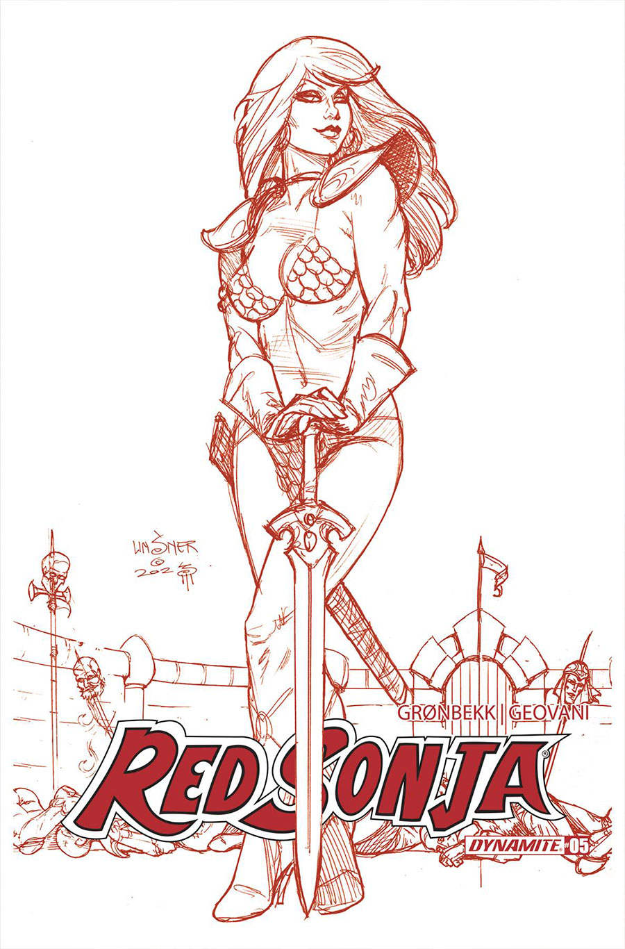 Red Sonja Vol 10 #5 Cover Q Incentive Joseph Michael Linsner Fiery Red Line Art Cover