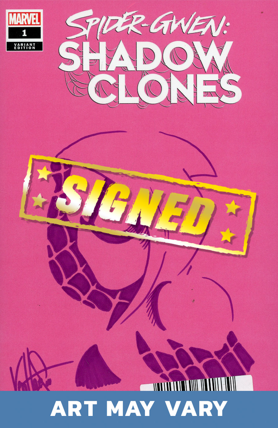 Spider-Gwen Shadow Clones #1 Cover Q DF Pink Blank Variant Cover Art Signed & Remarked By Ken Haeser With A Purple Spider-Gwen Hand-Drawn Sketch
