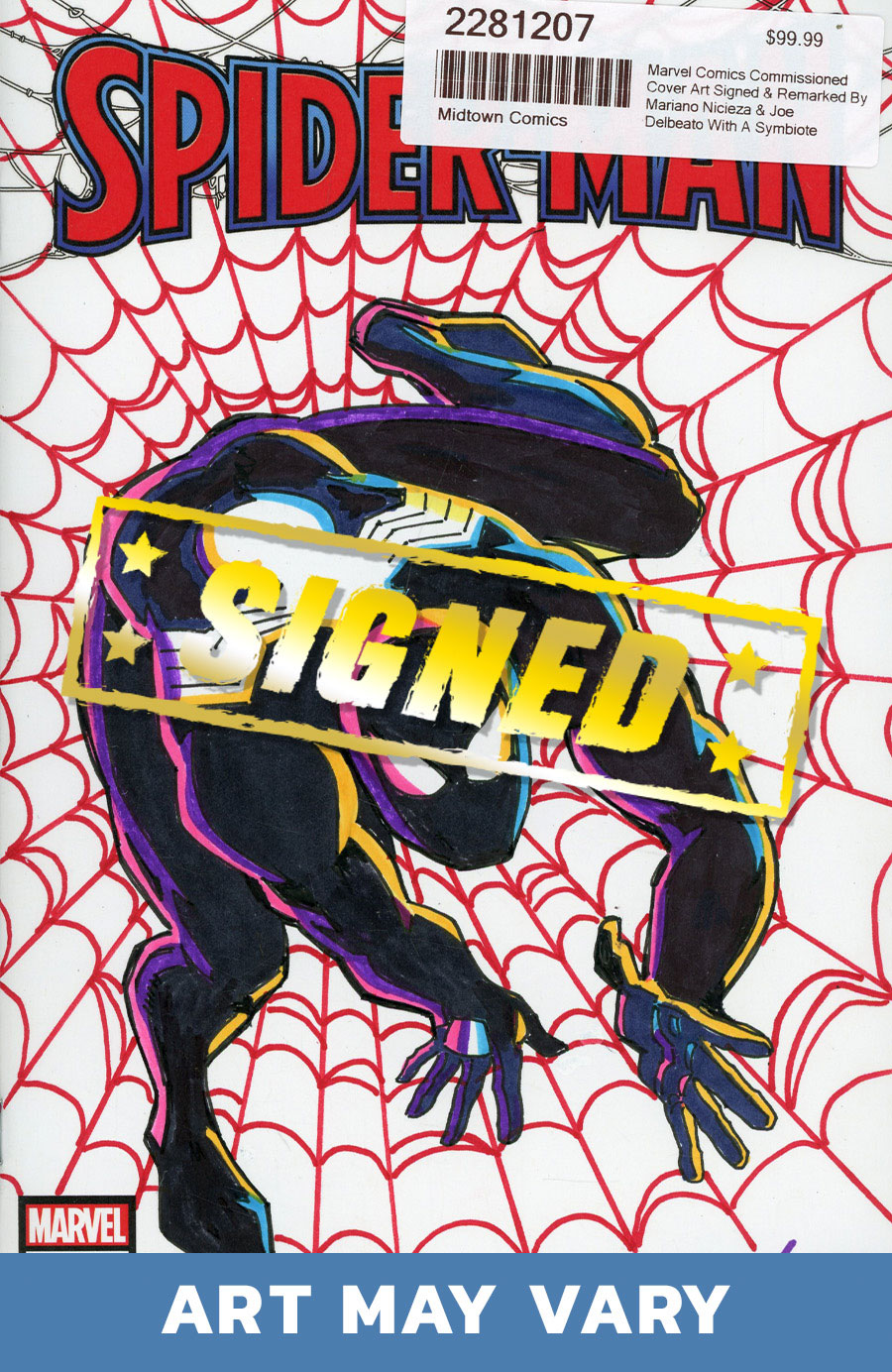 Marvel Comics Commissioned Cover Art Signed & Remarked By Mariano Nicieza & Joe Delbeato With A Symbiote Spider-Man Hand-Drawn Sketch