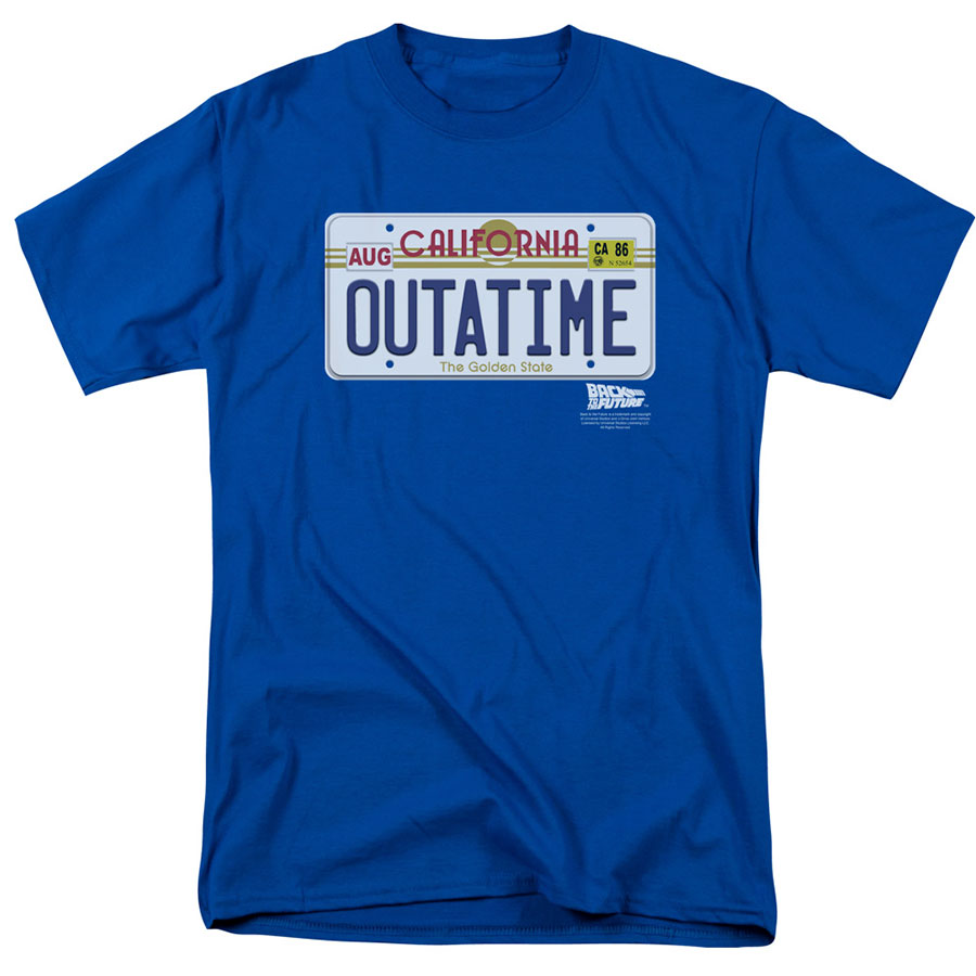 Back To The Future Outatime Plate Blue Mens T-Shirt Large