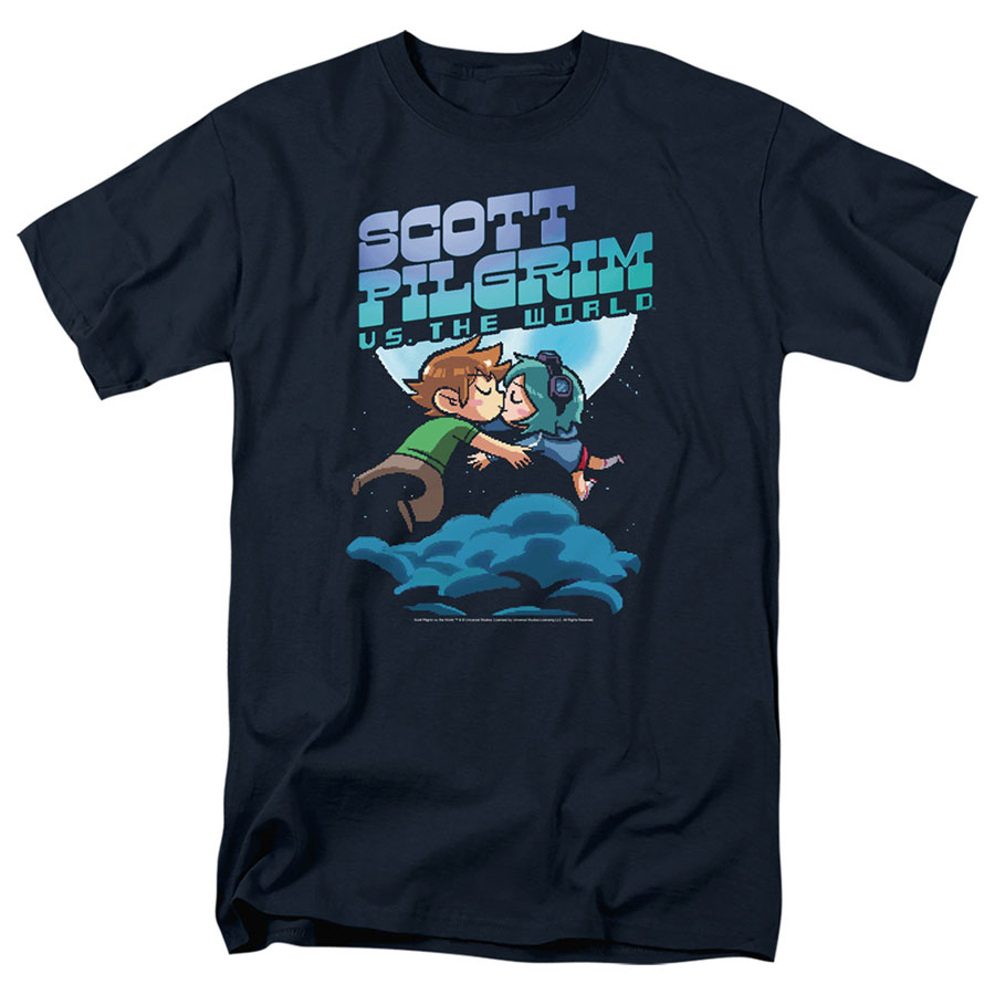 Scott Pilgrim Lovers Kiss Navy Mens T-Shirt Large
