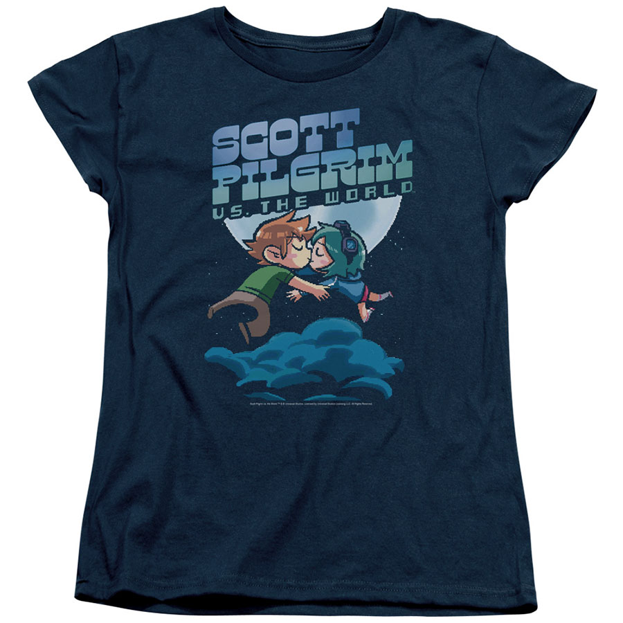 Scott Pilgrim Lovers Kiss Navy Womens T-Shirt Large