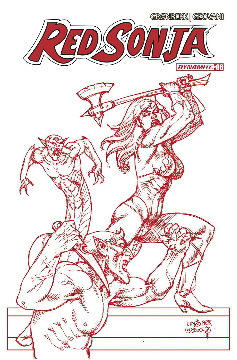 Red Sonja Vol 10 #6 Cover Q Incentive Joseph Michael Linsner Fiery Red Line Art Cover