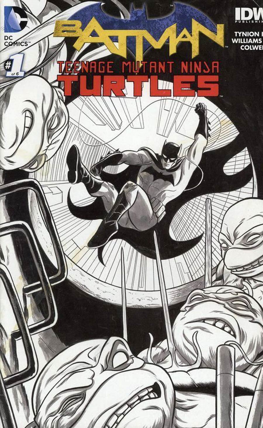 Batman Teenage Mutant Ninja Turtles #1 Cover Z-E Newury Comics Black And White Variant Cover